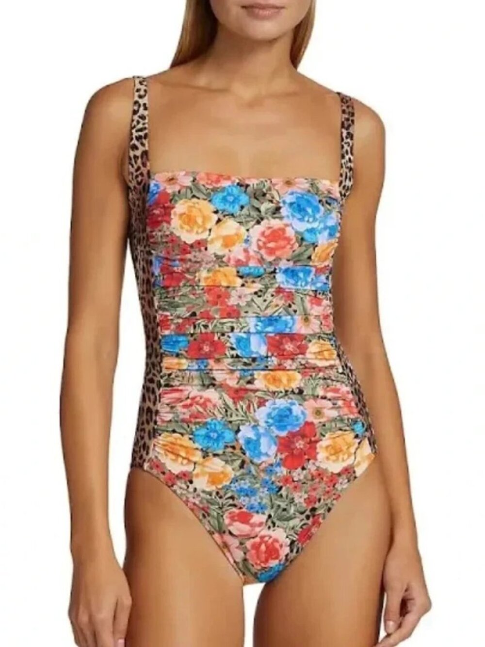 Johnny Was Cheetah Ruched One Piece Animal Floral Print Swim Suit Bikini S Small